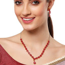 Stylish Temple Gold-Plated Red American Diamond-Studded Jewellery Set