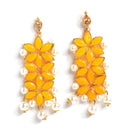 Yellow & White Stone Studded & Beaded Flower Shaped Gold-Plated Choker Bridal Necklace With Earrings & Maang Tika