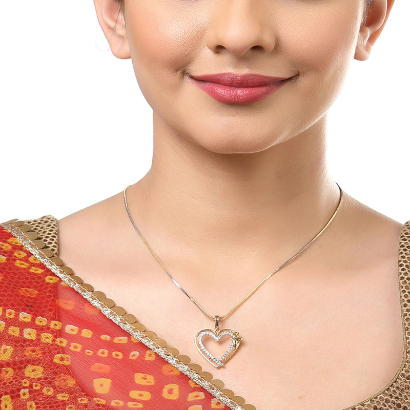 Gold-Plated Heart Shaped White Cubic Zirconia Stone Studded Pendant Combo