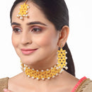 Yellow & White Stone Studded & Beaded Flower Shaped Gold-Plated Choker Bridal Necklace With Earrings & Maang Tika