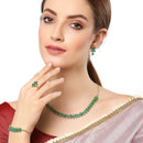 Flower Shaped Green & Gold Plated American Diamond Studded Handcrafted Jewellery Set Combo