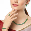 Flower Shaped Green & Gold Plated American Diamond Studded Handcrafted Jewellery Set Combo