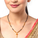Gold-Plated Brass Black Artificial Beads Studded Floral Mangalsutra