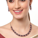 Pink Blue Green & White Rose Gold-Plated American Diamond-Studded Handcrafted Jewellery Set