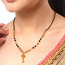 Gold-Plated Brass Black Artificial Beads Studded Floral Mangalsutra