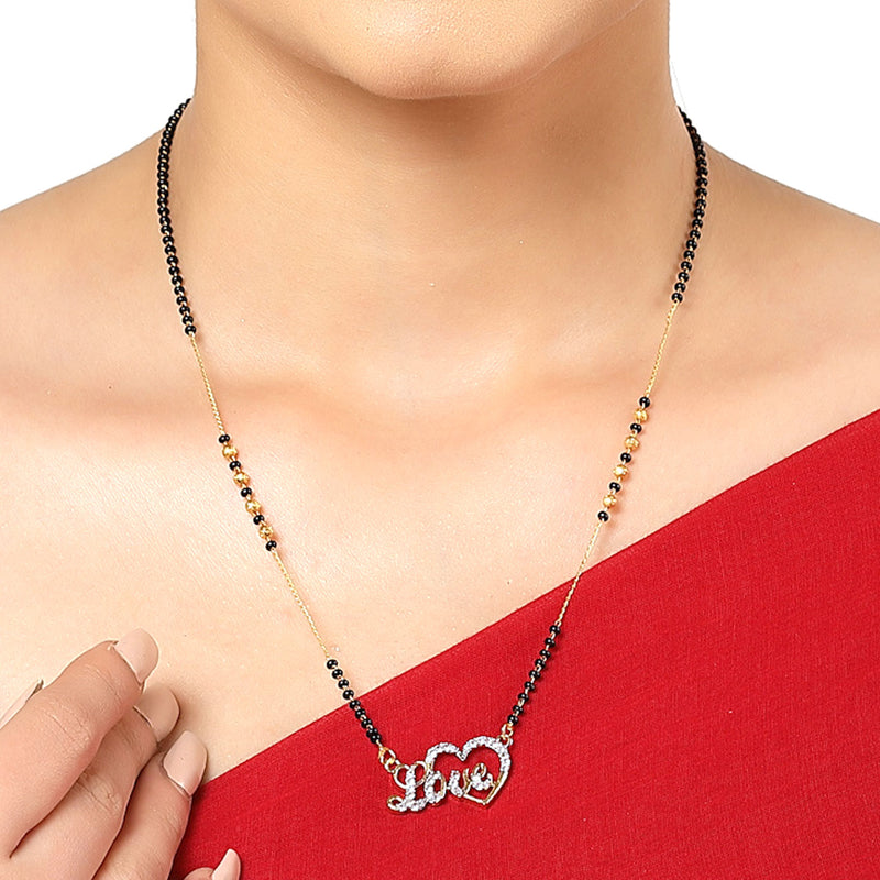 Set Of 3 Gold-Plated AD-Studded Black Beaded Mangalsutra