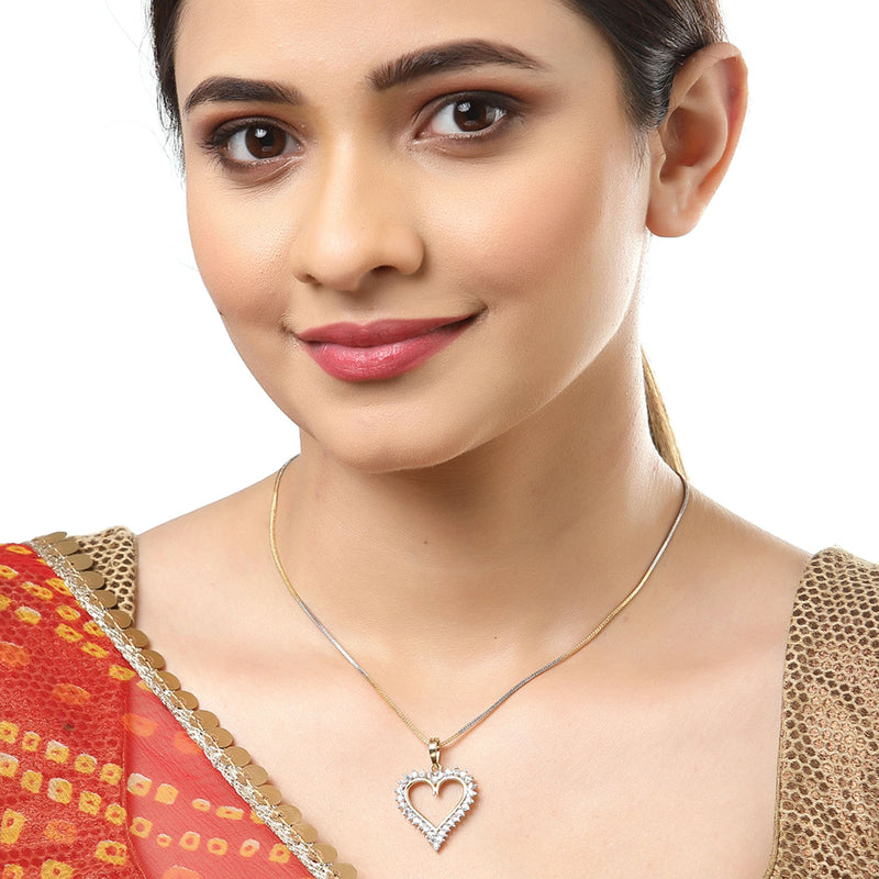 Gold-plated Heart White Cubic Zirconia Studded Pendant