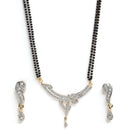 Black Gold-Plated Stone-Studded Leaf Shaped Mangalsutra & Earrings Set