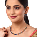 Floral Shaped Gold-Plated Navy Blue American Diamond Studded  Jewellery Set with Earrings