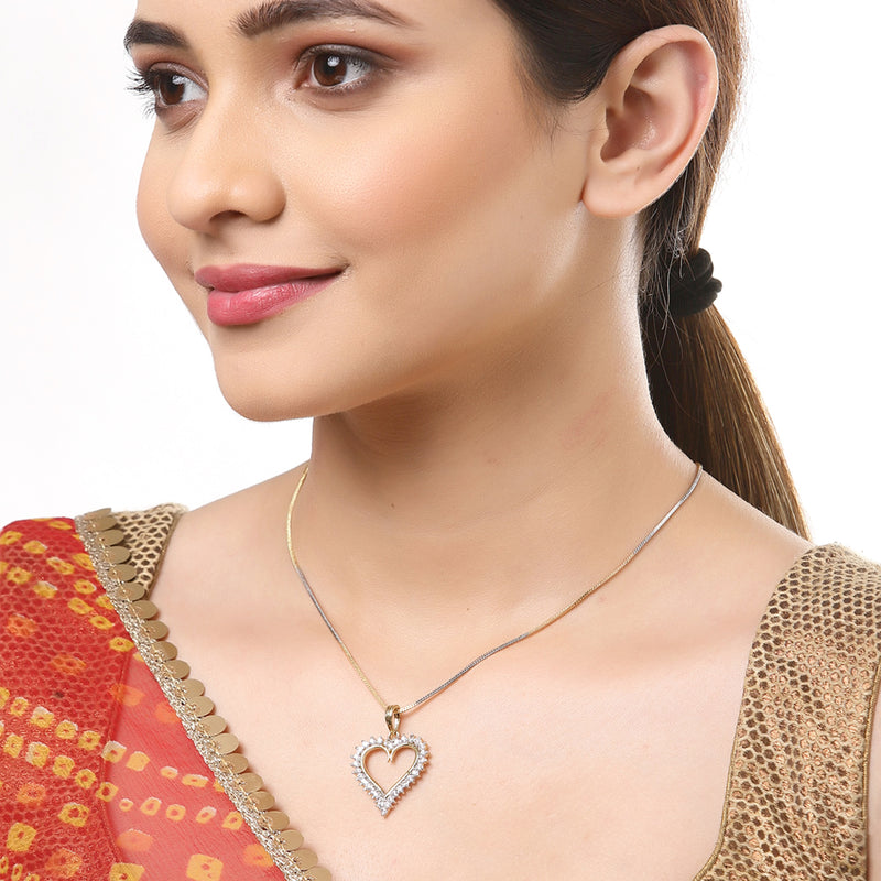 Gold-Plated Heart Shaped White Cubic Zirconia Stone Studded Pendant Combo