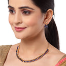 Floral Shaped Gold-Plated Navy Blue American Diamond Studded  Jewellery Set with Earrings