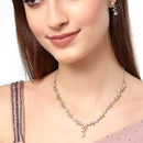 Leaf & Flower Shaped Gold-Plated with Silver-Tone & White American Diamond Studded Handcrafted Jewellery Set