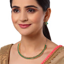 Floral Shaped Gold-Plated Green American Diamond Studded Necklace Set with Earrings