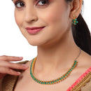 Floral Shaped Gold-Plated Green American Diamond Studded Necklace Set with Earrings