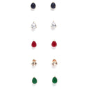 Gold-Plated Red, Green, Blue and White Teardrop Shaped Studs Earrings