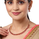 Floral Shaped Gold-Plated Pink American Diamond Studded Necklace Set with Earrings
