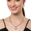 Rose Gold-Plated & White American Diamond Studded Floral Shaped Jewellery Set