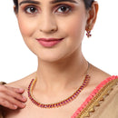 Floral Shaped Gold-Plated Pink American Diamond Studded Necklace Set with Earrings