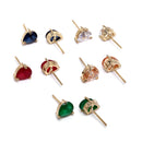 Gold-Plated Red, Green, Blue and White Teardrop Shaped Studs Earrings