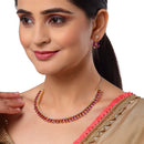 Floral Shaped Gold-Plated Pink American Diamond Studded Necklace Set with Earrings