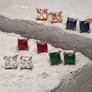 Green, Silver, Yellow, Blue & Red Square Princess Shaped Studs Earrings