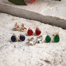 Gold-Plated Red, Green, Blue and White Teardrop Shaped Studs Earrings