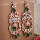 Green American Diamond with Rose Gold-Plated Contemporary Chandbalis Earrings