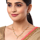 Leafy Design Gold-Plated with Silver-Tone White American Diamond Studded JNecklace with Earrings