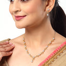 Leafy Design Gold-Plated with Silver-Tone White American Diamond Studded JNecklace with Earrings