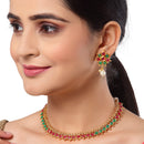 Traditional Style Red & Green Gold-Plated Choker Necklace and Earrings Set