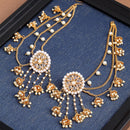 Traditional Bahubali Style Off White Circular Shaped Gold-Plated Drop Earrings With Ear Chain