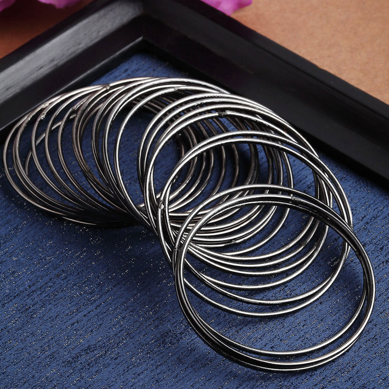 Rhodium-Plated with Oxidised Silver-Tone Set Of 24 Black Nickle Bangles