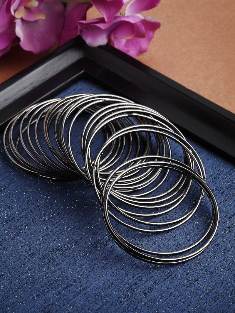 Rhodium-Plated with Oxidised Silver-Tone Set Of 24 Black Nickle Bangles