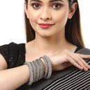 Rhodium-Plated with Silver-Tone Set of 28 Textured Oxidized Bangles