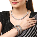 Rhodium-Plated with Silver-Tone White American Diamond Studded Jewellery Set Combo