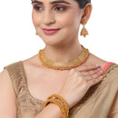 Gold-Plated  Pearl Jewelry Set with Bangles & Jhumka Earrings