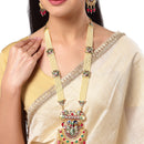 Meenakari Peacock Design Gold-Plated White Red Blue and Green Artificial Beads Studded Jewellery Set