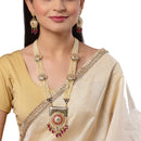 Meenakari White Red and Green Gold-Plated Meenakari & Kundan Studded Pearl Layered Jewellery Set