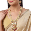 Meenakari White Red and Green Gold-Plated Meenakari & Kundan Studded Pearl Layered Jewellery Set