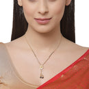 Gold-Plated & Black Beaded Floral Mangalsutra For Women