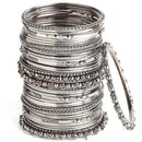Rhodium-Plated with Silver-Tone Set of 40 and Oxidised Textured Bangle