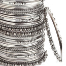 Rhodium-Plated with Silver-Tone Set of 40 and Oxidised Textured Bangle