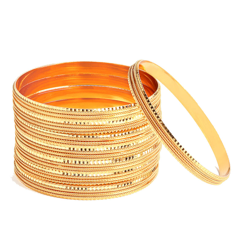 Set of 8 Gold-Plated Textured Classic Bangles