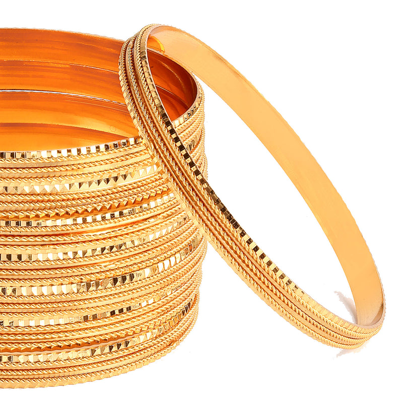 Set of 8 Gold-Plated Textured Classic Bangles