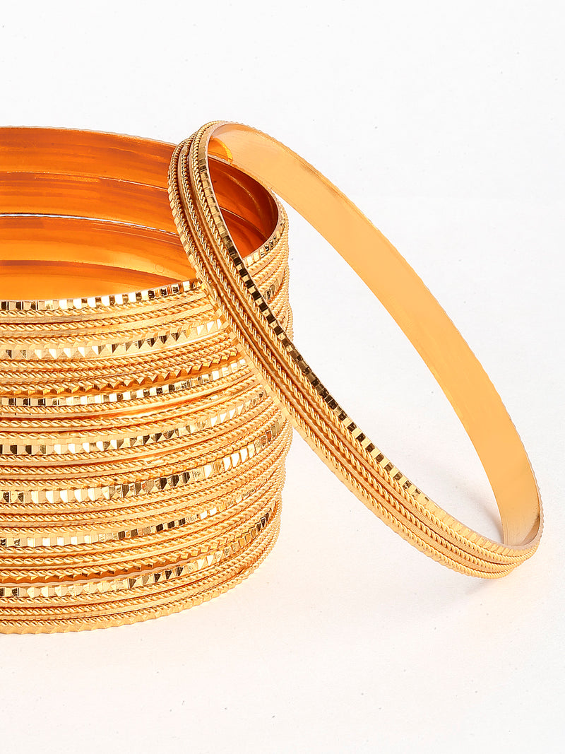 Set of 8 Gold-Plated Textured Classic Bangles