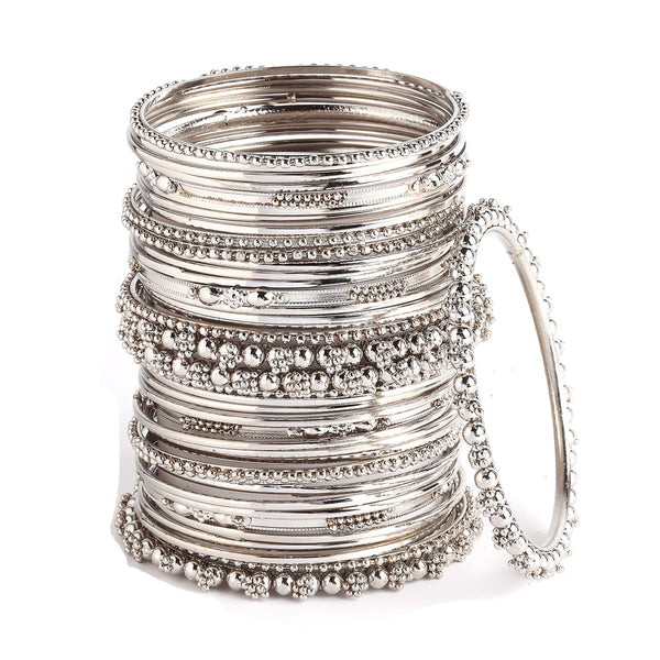 Rhodium-Plated with Oxidised Silver-Tone Set Of 40 Textured Bangles