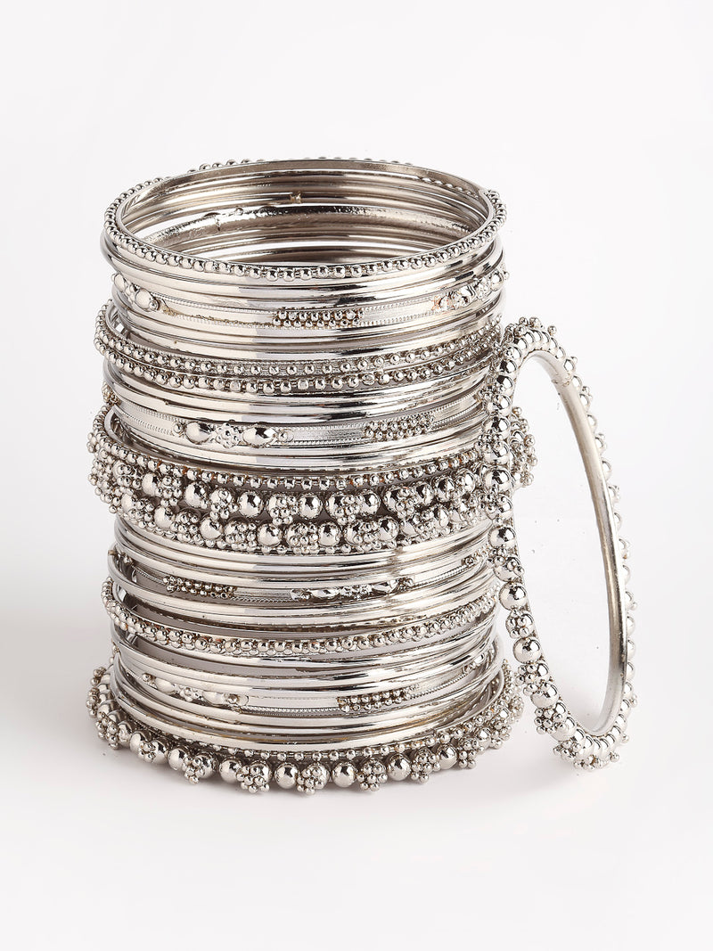 Rhodium-Plated with Oxidised Silver-Tone Set Of 40 Textured Bangles