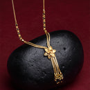 Gold-Plated & Black Beaded Floral Mangalsutra For Women