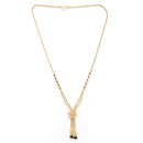 Gold-Plated & Black Beaded Floral Mangalsutra For Women