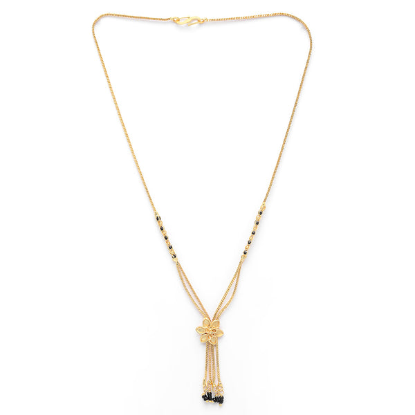 Gold-Plated & Black Beaded Floral Mangalsutra For Women